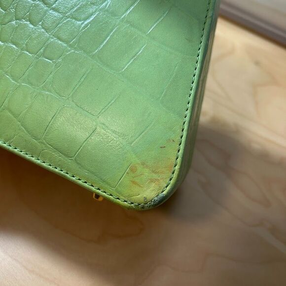 STAUD Kenny Croc-Embossed Leather Top Handle Bag Pistachio Green - Picture 12 of 12